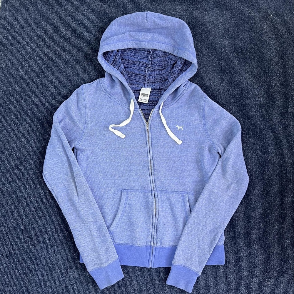 PINK Victoria's Secret Hoodie Juniors Small Blue Love Pink Full Zip Dog Logo‎